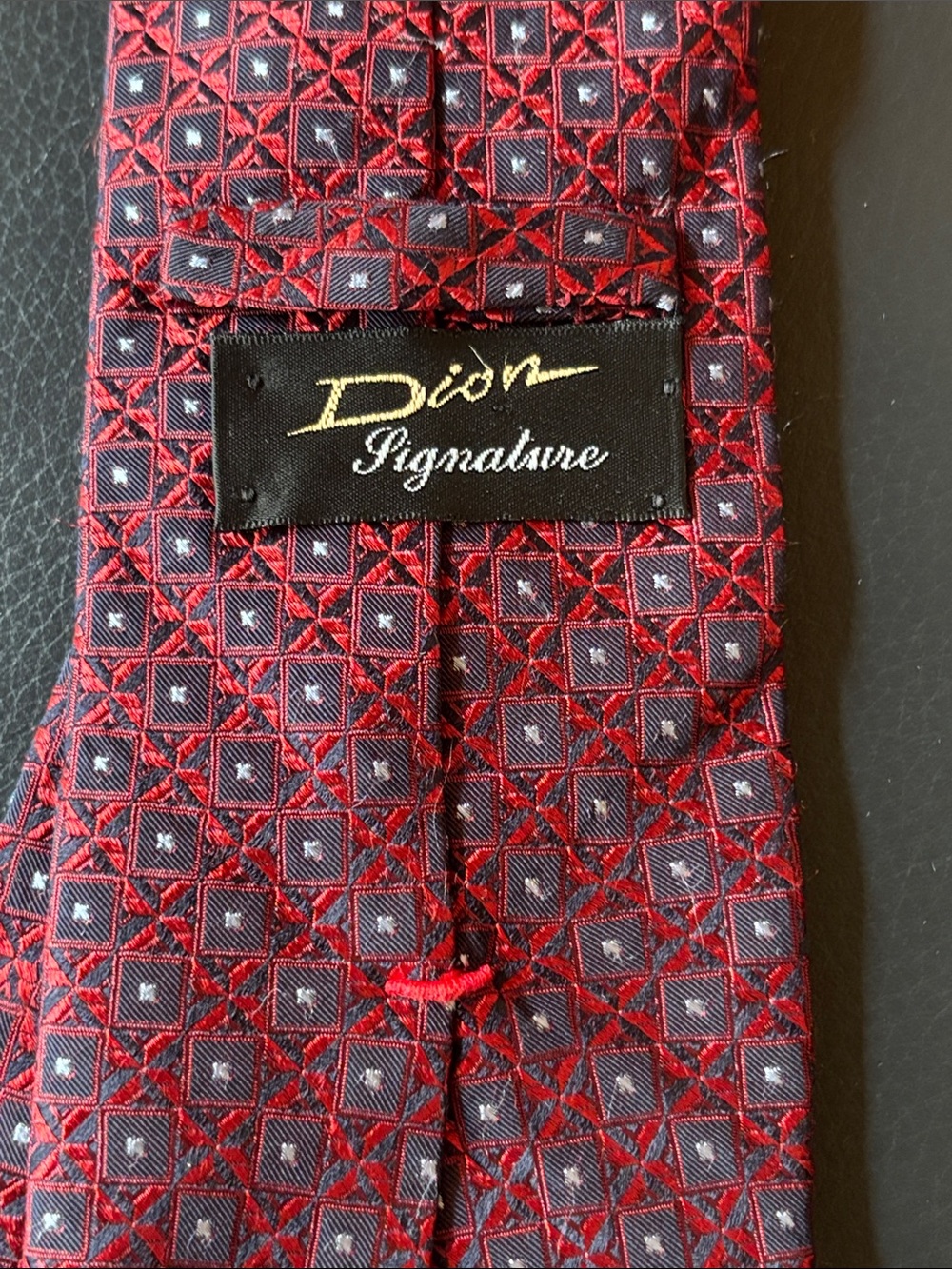 Vintage Dior Signature Red and Navy Geometric Silk Tie